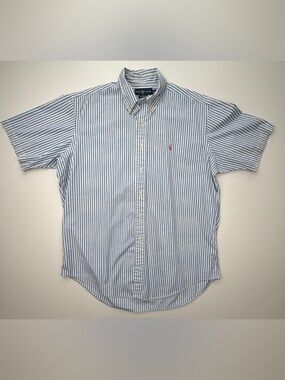 Ralph Lauren Classic Fit Striped Short-sleeve Button-down shirt Blue White sz L